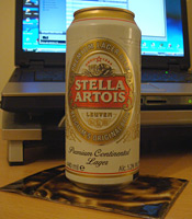 Cold can of Stella Artois