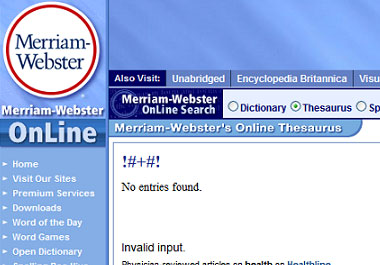 screenshot of Merriam-Webster's response for synonyms for !#+#!