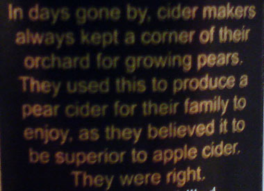 back label on St Helier Pear Cider bottle