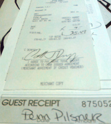 receipt from Boss Nova bar