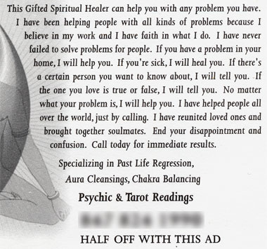 full wording of the psychic advert