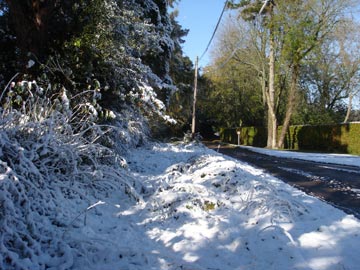 A snowy road in the English Chilterns