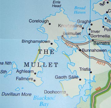 Map of The Mullet Peninsula in Ireland