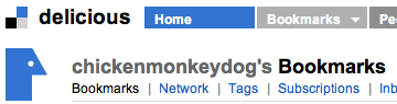 screenshot of chickenmonkeydog's delicious account