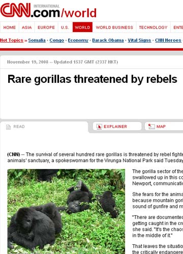 screenshot of gorilla article headline on CNN.com