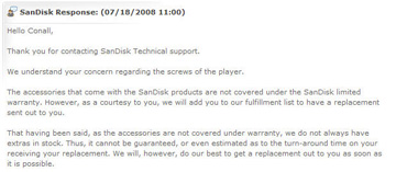 Warranty notice from SanDisk