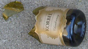 Smashed bottle of 'champagne'