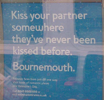 Kiss your partner somewhere they've never been kissed before. Bournemouth.
