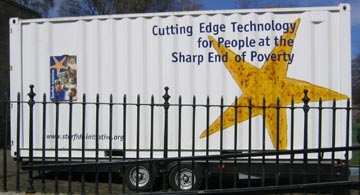 Sign reading Cutting Edge Technology for People at the Sharp End of Poverty
