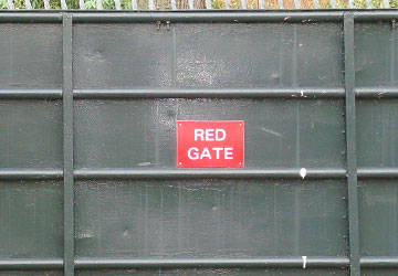 A green gate labelled as the Red Gate