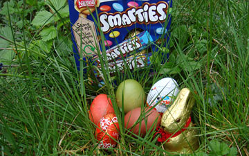Chocolate easter eggs and rabbit