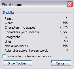Microsoft Word word count