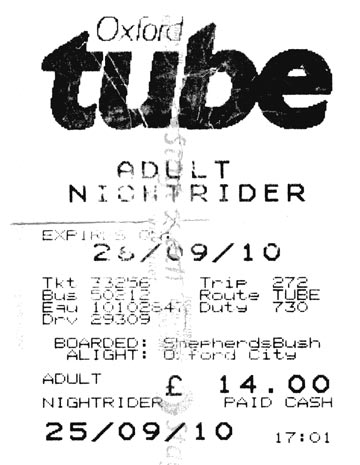 Bus ticket from the Oxford Tube