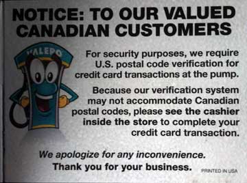 Notice to Canadians on a gas pump