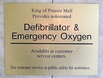 King of Prussia Mall provides automated Defibrillator & Emergency Oxygen