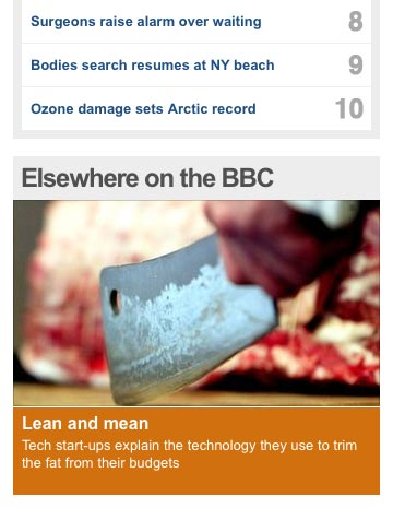 News headlines and adverts on the BBC website