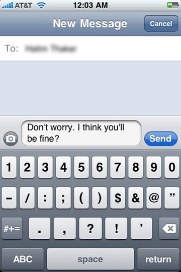 Screenshot of iPhone text message