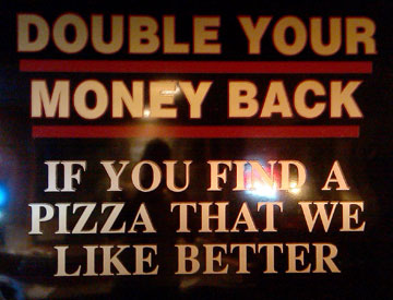 Pizza return policy sign