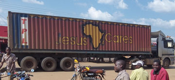 Jesus cares sign on a lorry