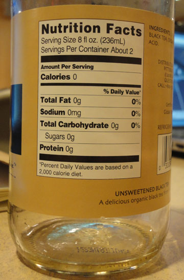 empty bottle nutrition facts