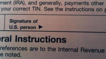 Form field for a signature of U.S. person