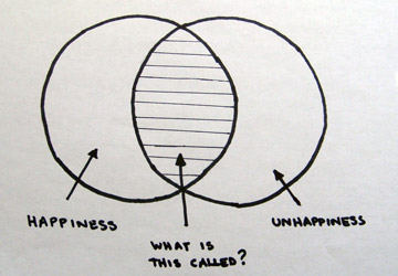 diagram showing overlapping circles of happiness and unhappiness