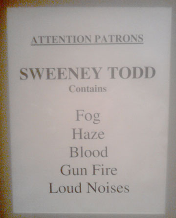 Sweeney Todd play warning