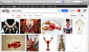 Screenshot of a search for lobster necklaces