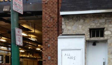 A door with "All Ages" scrawled upon it