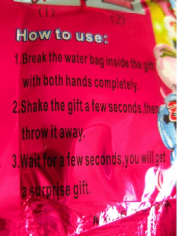 Directions on a gift packet