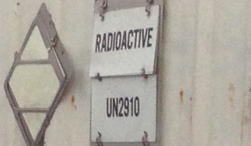 A radioactive placard