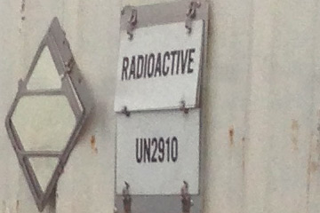 A radioactive placard