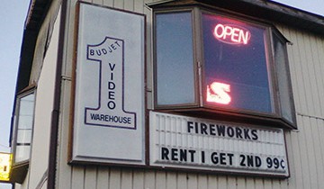 A sign advertising fireworks for rent