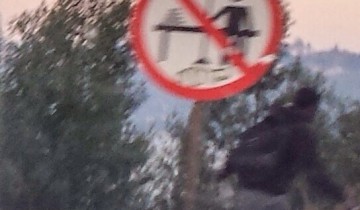 A blurry roadside warning sign