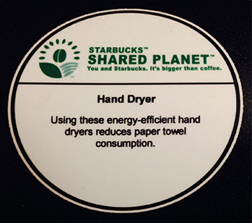 Starbucks Shared Planet sign on a hand dryer