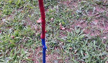 A stick painted red and blue