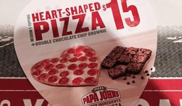 A heart shaped pizza from Papa John's