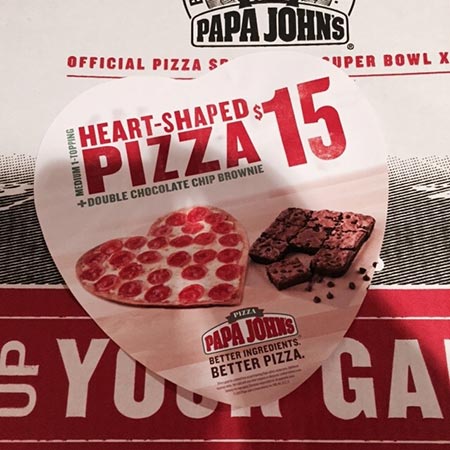 A heart shaped pizza from Papa John's