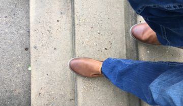 New shoes, walking down steps
